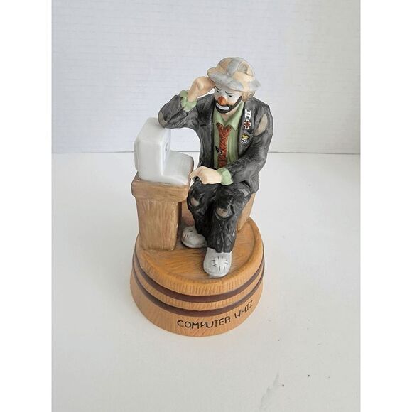 Clown Emmett Kelly Computer Wiz Flambro Musical Figure Whistle While You Work - Picture 1 of 7